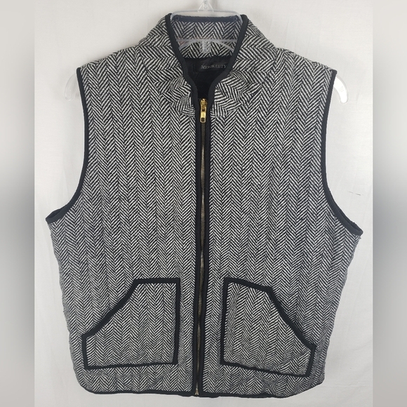 Merokeety Black and White Herringbone Full Zip Vest Sz XL - Picture 2 of 7